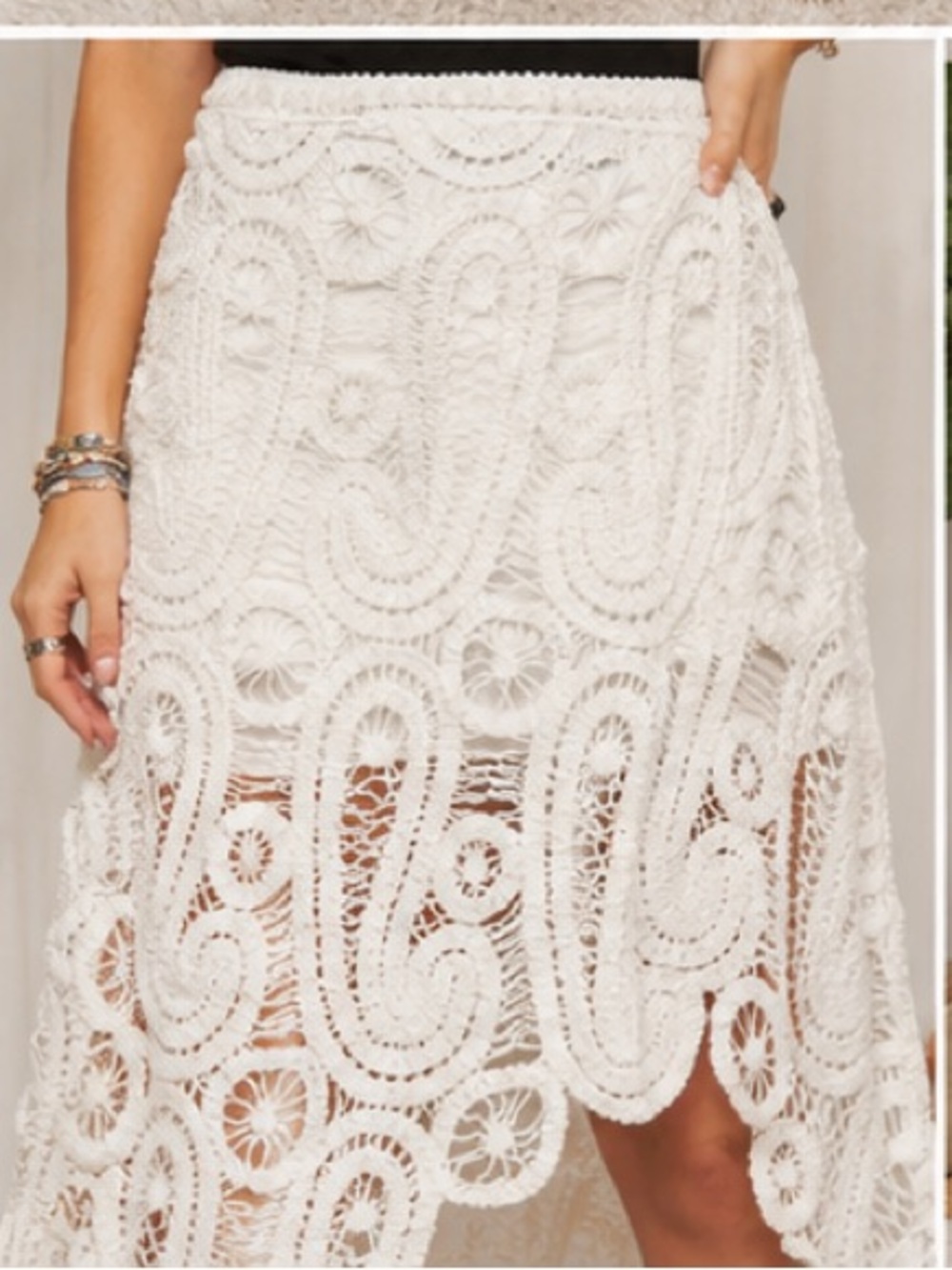 POL White Crochet Lace High-Low Maxi Skirt NWOT One Size Boho - Picture 2 of 3
